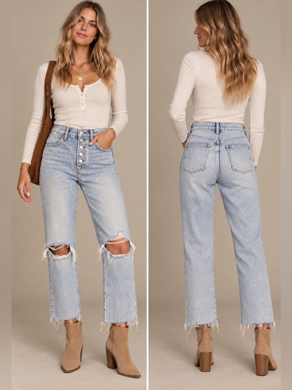 NWT Pistola Charlie High Rise Straight Distressed Jeans Light Wash Size 26